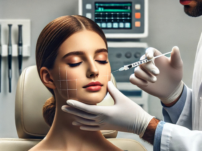 Doctor administering facial filler injection for skin rejuvenation treatment