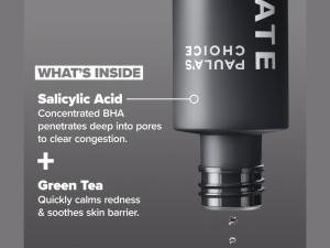 Ingredients in Paula's Choice exfoliant, highlighting salicylic acid and green tea extract