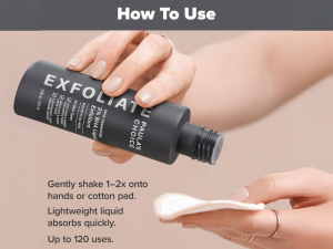 Demonstration of applying Paula's Choice exfoliant with a cotton pad
