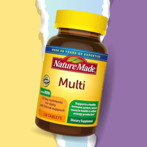 nature made multivatamins bottle in front of a colorful background