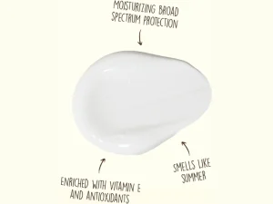 Close-up of Sun Bum sunscreen lotion with protection details