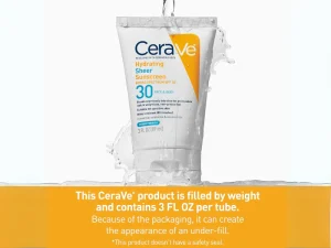 CeraVe Hydrating Sheer Sunscreen with SPF 30 under running water