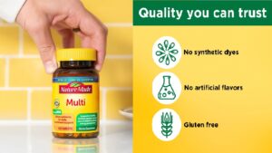 nature made multivatamins bottle with quality of tablet