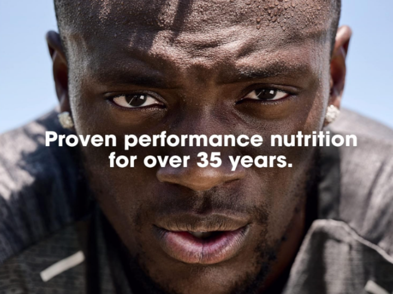 Close-up of athlete showcasing proven performance nutrition brand
