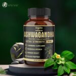  Agobi 5in1 Ashwagandha Capsules bottle rock platform with Ashwagandha leaves