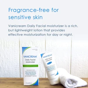 Vanicream Daily Facial Moisturizer feature with the bottles on a wooden table