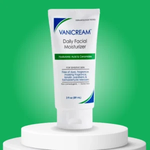 Vanicream Daily Facial Moisturizer on a platform and green background