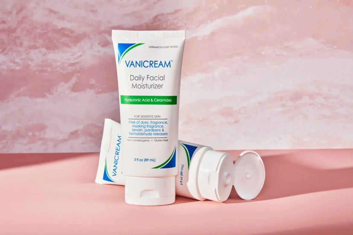 vanicream daily facial moisturizer bottles on a pink table