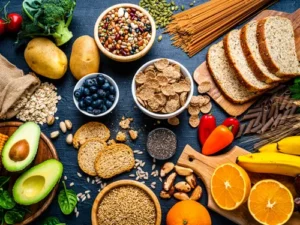 Table full of healthy foods rich in nutrients known to support natural collagen production levels