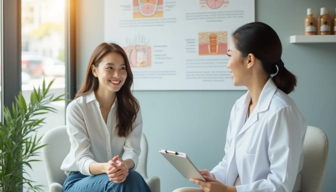 a beautiful asian woman consulting a doctor about taking glutathione