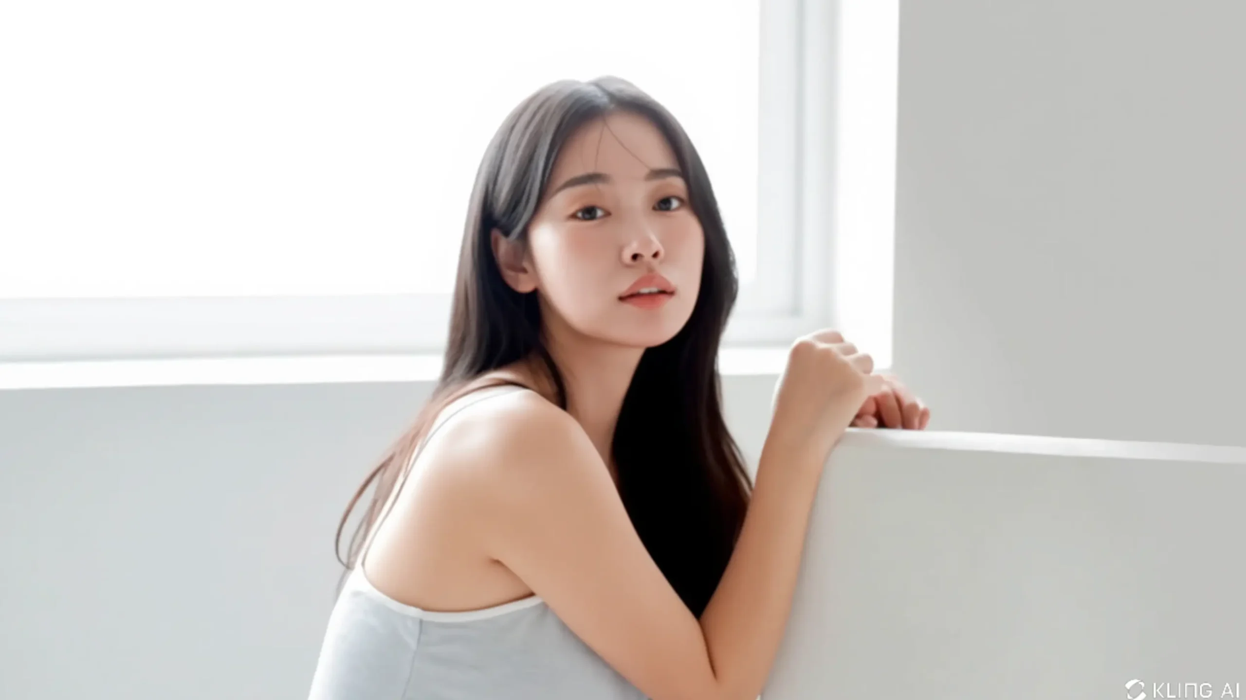 a beautiful asian woman looking at the camera